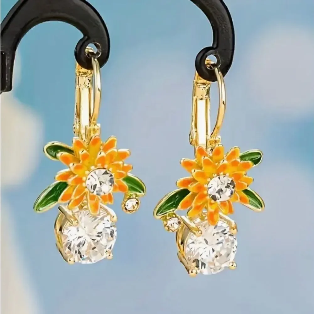 🌼 Betsey Johnson exquisite sunflower & rhinestone earrings 🌼